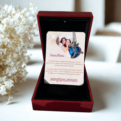 Canım Kızıma Kelebekli Mavi Kalp Kolye