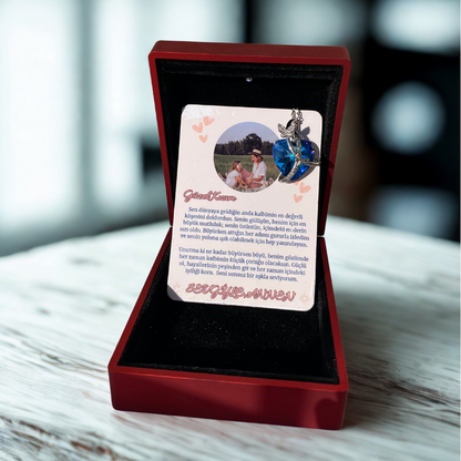 Güzel Kızıma Kelebekli Mavi Kalp Kolye