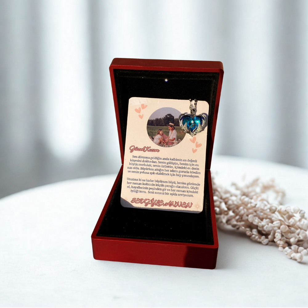 Güzel Kızıma Okyanus Kalbi Kolye