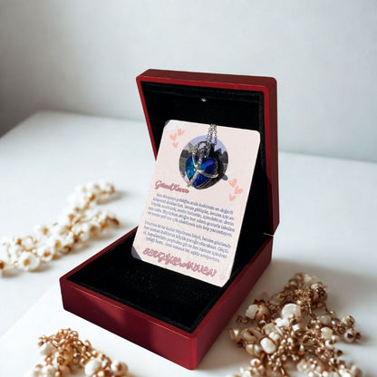 Güzel Kızıma Kelebekli Mavi Kalp Kolye