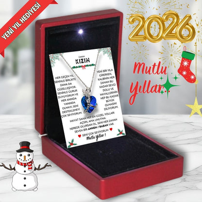 🎄YILBAŞI ÖZEL🎄 Canım Kızıma - Kelebekli Mavi Kalp Kolye