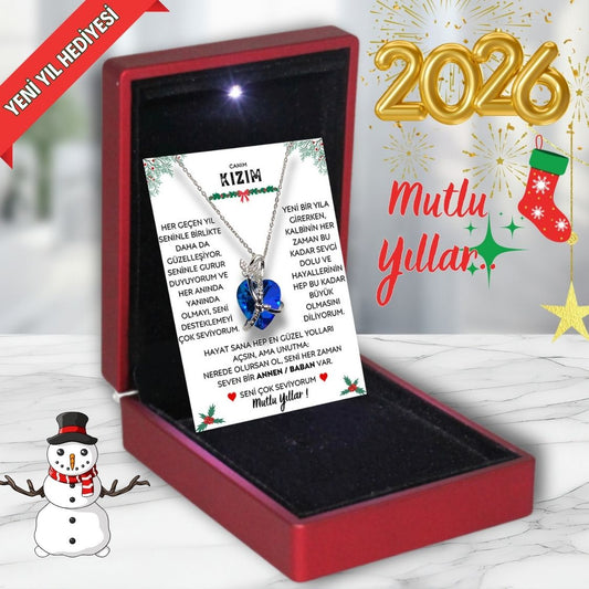 🎄YILBAŞI ÖZEL🎄 Canım Kızıma - Kelebekli Mavi Kalp Kolye