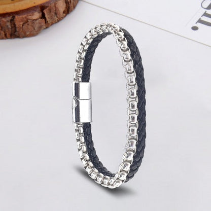 Canım Oğlum'a - İkili Deri Ve Çelik Zincir Bileklik