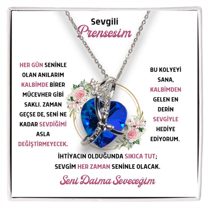 Sevgili Prensesime - Kelebekli Mavi Kalp Kolye