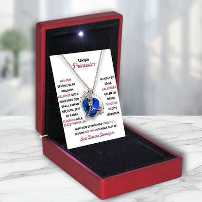 Sevgili Prensesime - Kelebekli Mavi Kalp Kolye